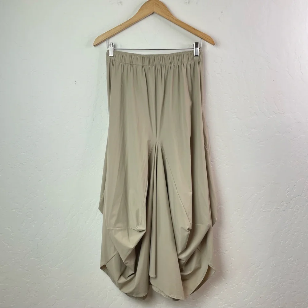 Ruti The Go-To Nylon Blend Tan Khaki Size XS / S Draped Lagenlook Midi Skirt - Picture 4 of 16